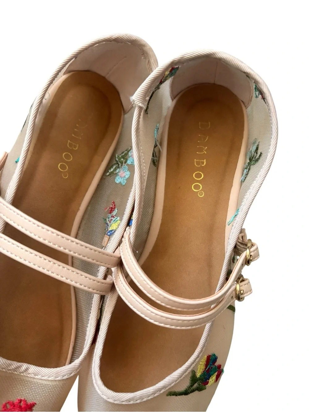 Bamboo Beige Embroidered Mary Jane Espadrille Flats size 5.5